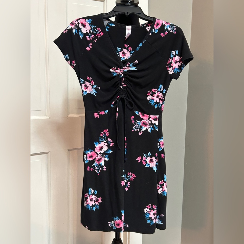 No Boundaries Girls Size 7-9 V-Neck Tie Front Floral Dress